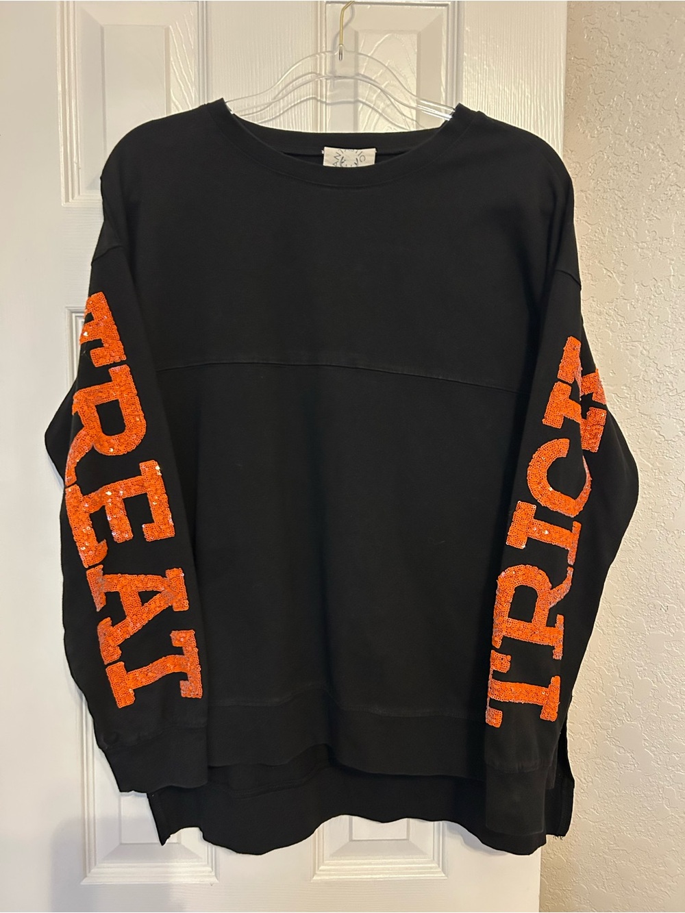 Fantastic Fawn Halloween Black Top with Sequined Trick or Treat Lettering